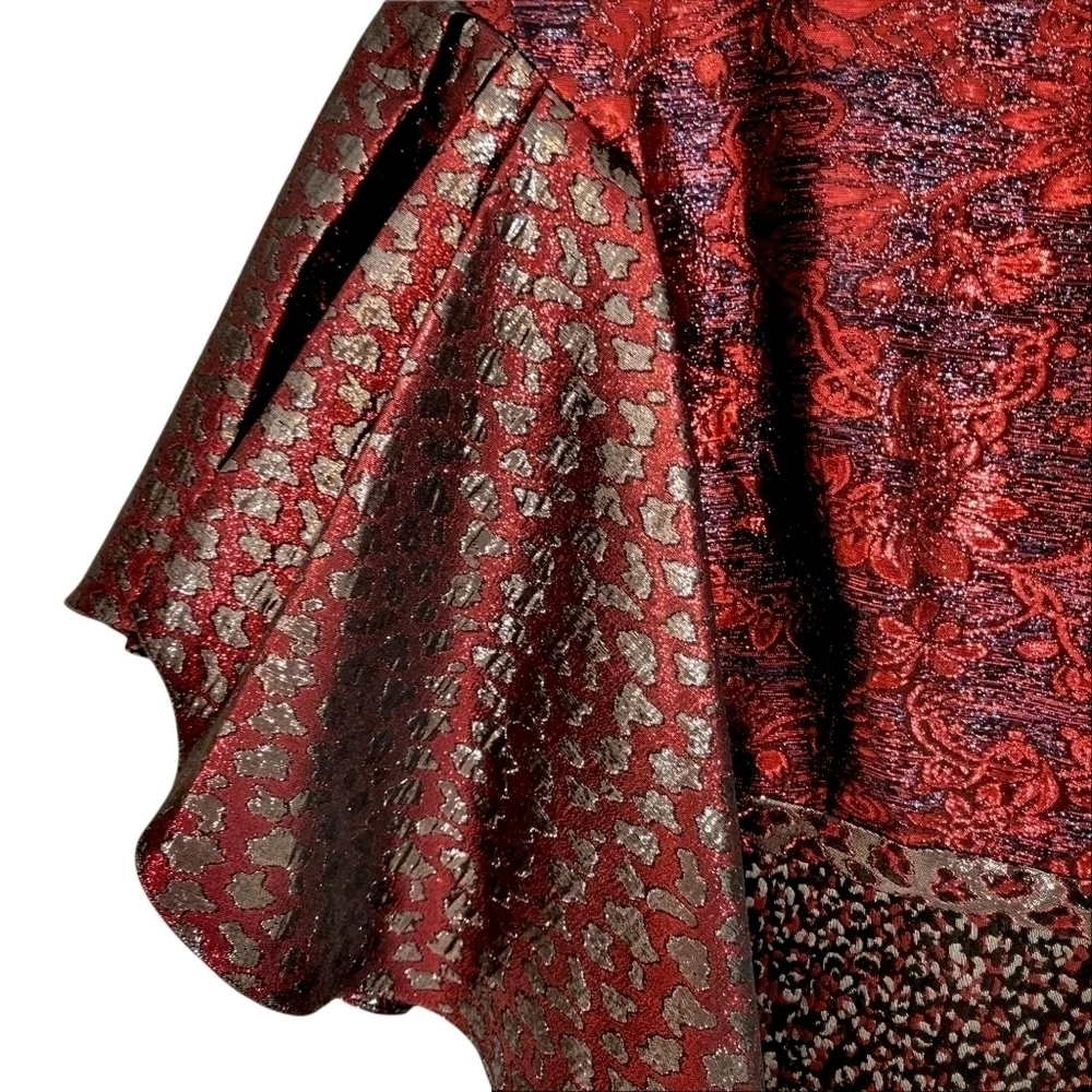 Audra Metallic Red Fan Sleeve Designer Cocktail Dress Like New